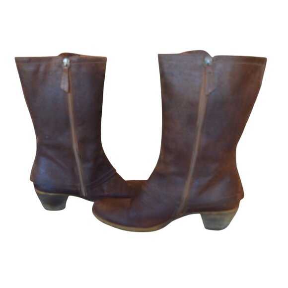 Women's Dove Brown Leather Zip Mid Calf Cowboy Western Booties Size 9 Boho Fall - Picture 6 of 9